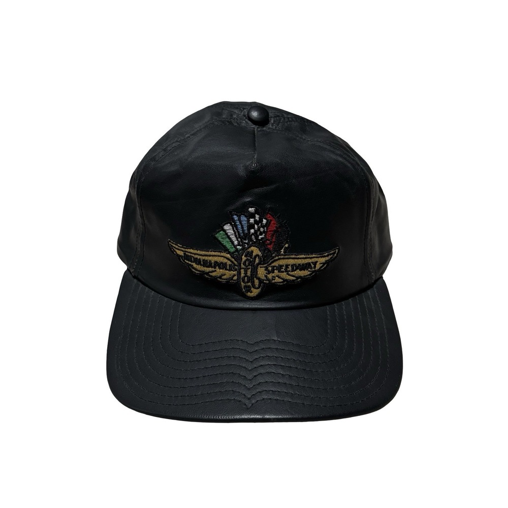 Vintage Indianapolis Motor Speedway Indy 500 Black Faux Leather‎ Hat OSFM